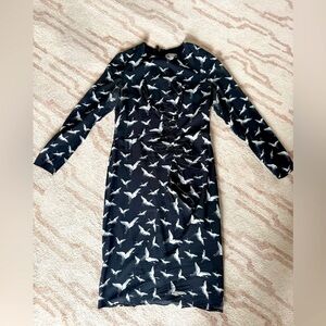 Whistles London Black Dress with White Crane Pattern